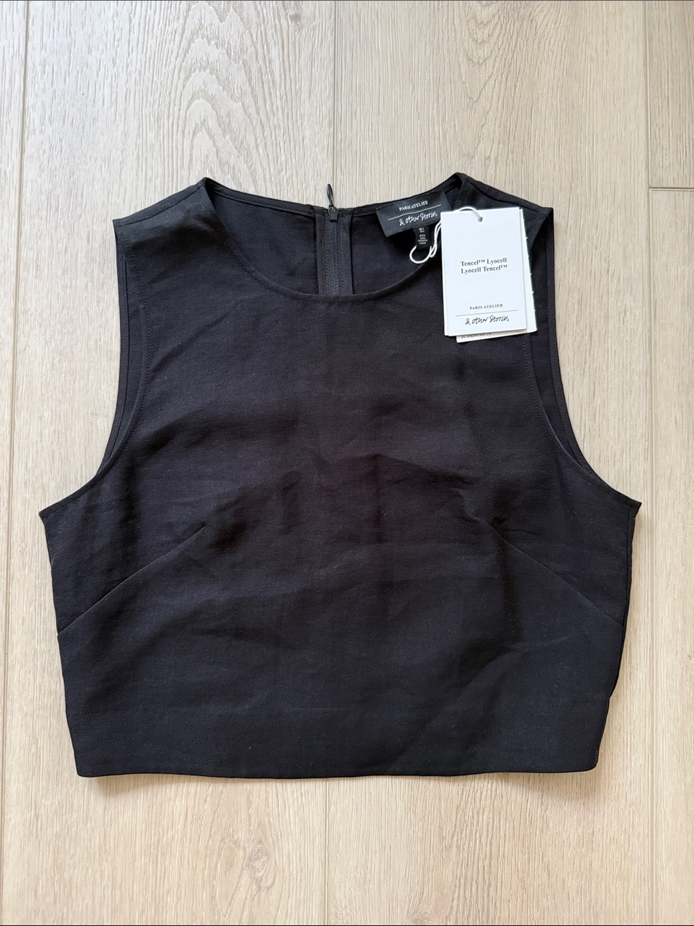& other Stories structured black sleeveless cropped Top w/zipper